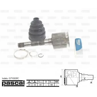 Jeu de joints, arbre de transmission avant droit PASCAL G7Y003PC