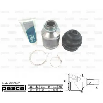 Jeu de joints, arbre de transmission avant droit PASCAL G83016PC