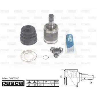 Jeu de joints, arbre de transmission avant droit PASCAL G84003PC