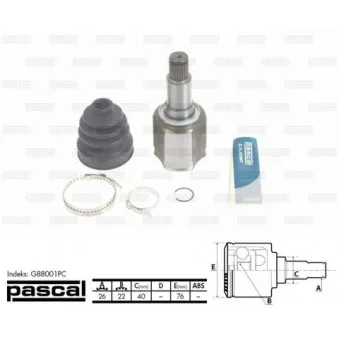 Jeu de joints, arbre de transmission avant droit PASCAL G88001PC