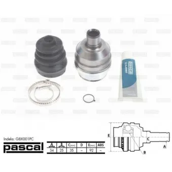 Jeu de joints, arbre de transmission avant droit PASCAL G8X001PC