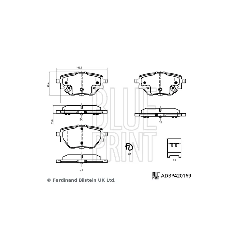 Jeu de 4 plaquettes de frein arrière BLUE PRINT ADBP420169