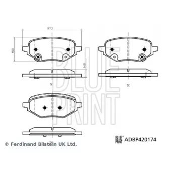 Jeu de 4 plaquettes de frein arrière BLUE PRINT