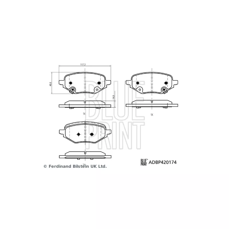 Jeu de 4 plaquettes de frein arrière BLUE PRINT ADBP420174