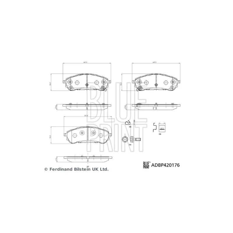 Jeu de 4 plaquettes de frein arrière BLUE PRINT ADBP420176