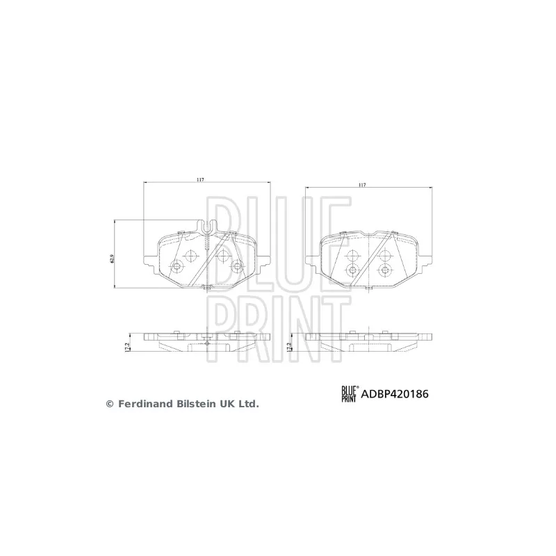 Jeu de 4 plaquettes de frein arrière BLUE PRINT ADBP420186