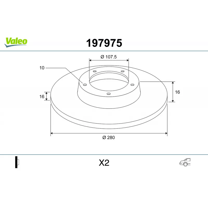 Jeu de 2 disques de frein arrière VALEO 197975