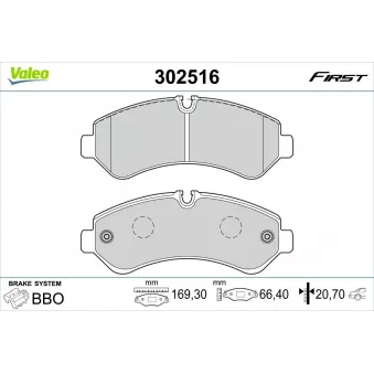 Jeu de 4 plaquettes de frein arrière VALEO 302516