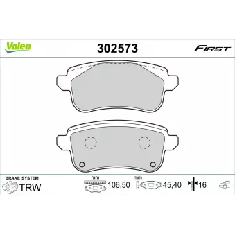 Jeu de 4 plaquettes de frein arrière VALEO 302573