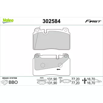 Jeu de 4 plaquettes de frein avant VALEO 302584