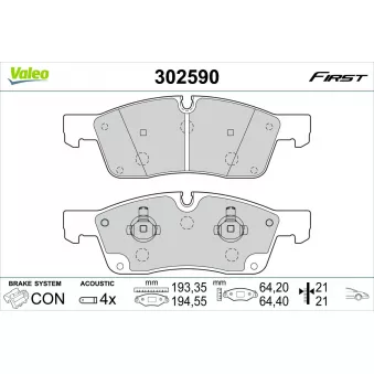 Jeu de 4 plaquettes de frein avant VALEO 302590