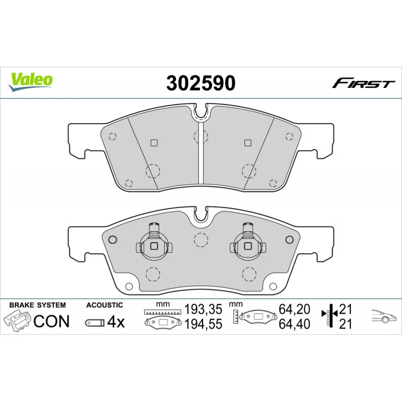 Jeu de 4 plaquettes de frein avant VALEO 302590