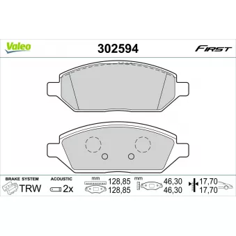 Jeu de 4 plaquettes de frein avant VALEO 302594