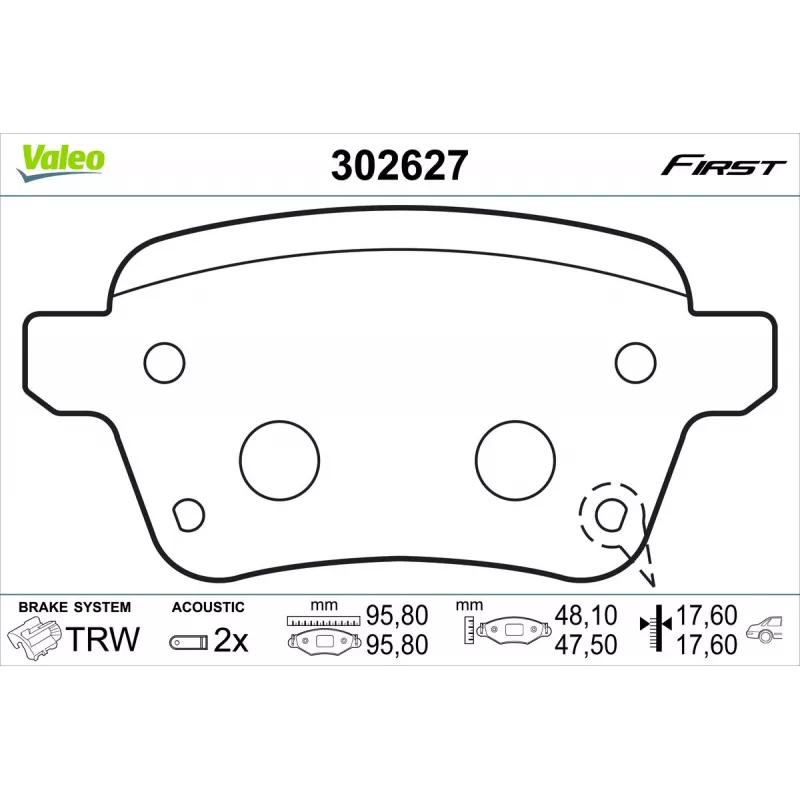 Jeu de 4 plaquettes de frein arrière VALEO 302627