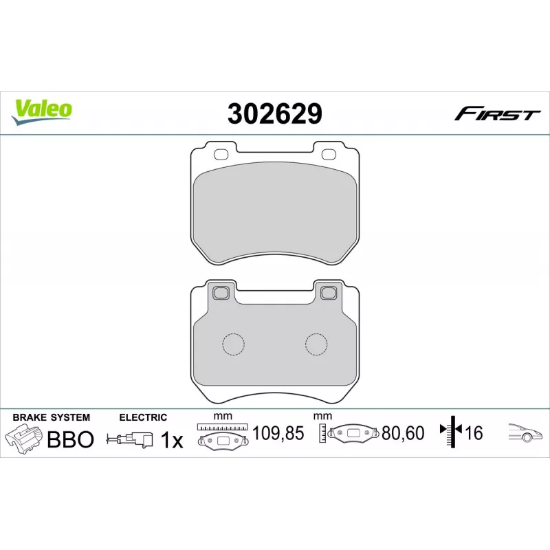 Jeu de 4 plaquettes de frein avant VALEO 302629