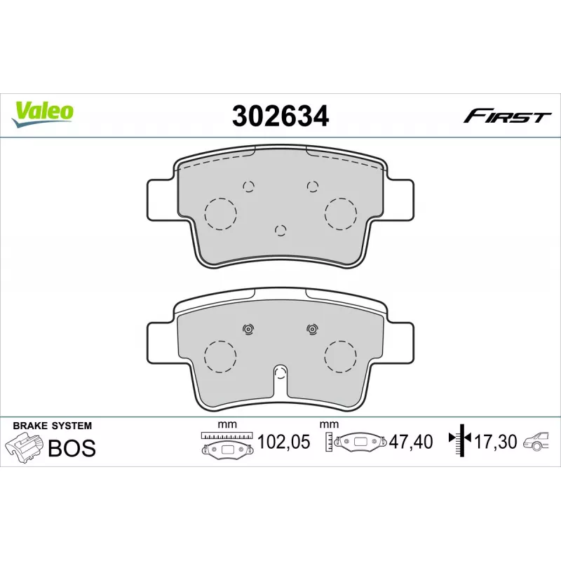 Jeu de 4 plaquettes de frein arrière VALEO 302634