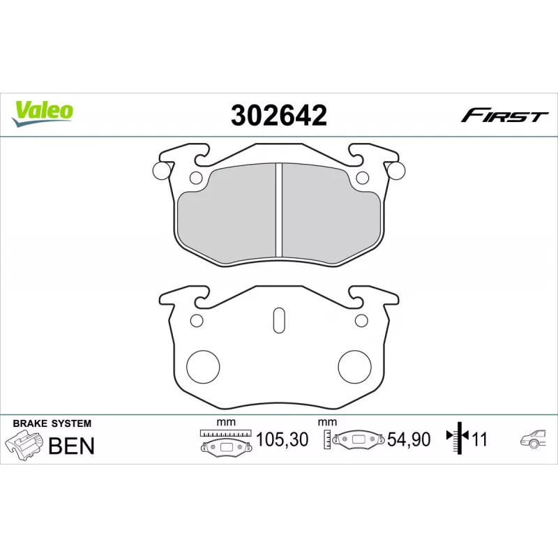 Jeu de 4 plaquettes de frein arrière VALEO 302642