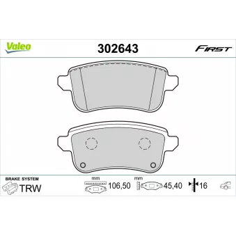 Jeu de 4 plaquettes de frein arrière VALEO 302643