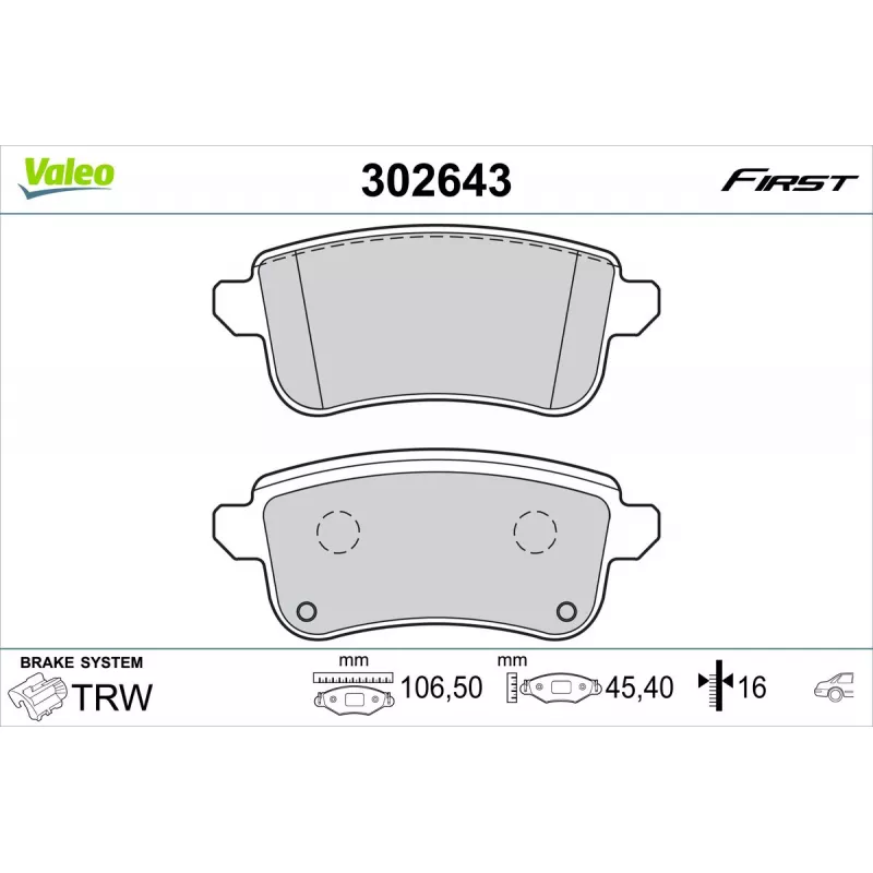 Jeu de 4 plaquettes de frein arrière VALEO 302643