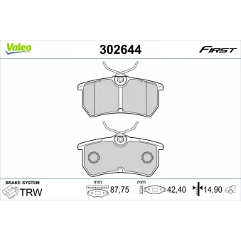 Jeu de 4 plaquettes de frein arrière VALEO 302644