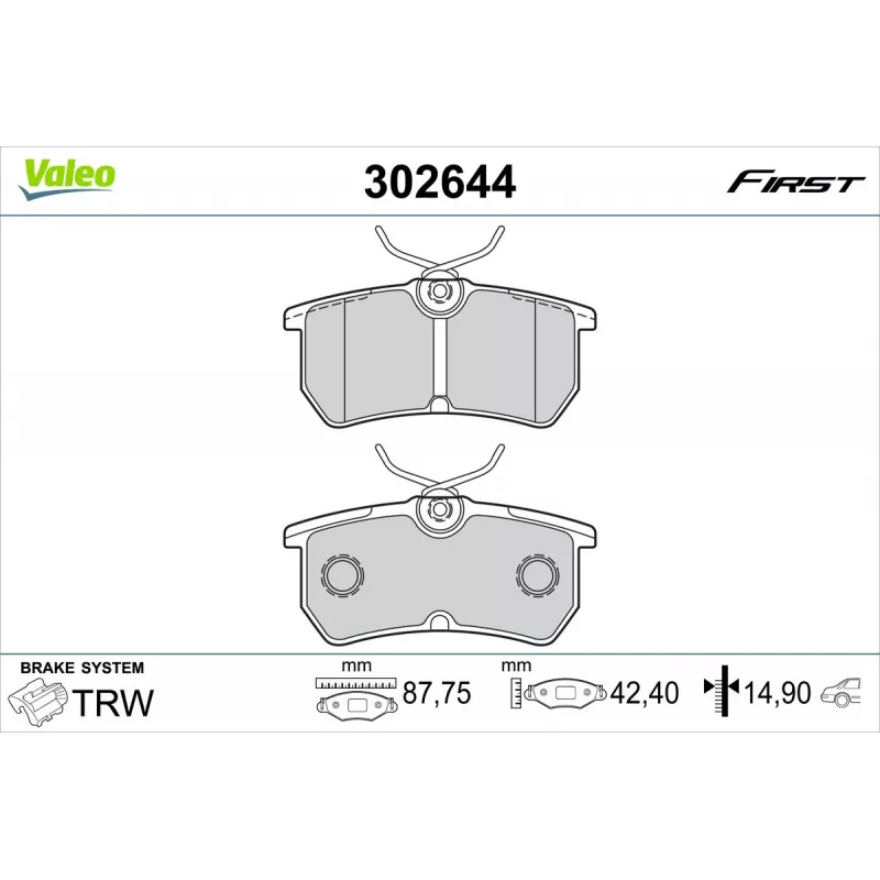 Jeu de 4 plaquettes de frein arrière VALEO 302644