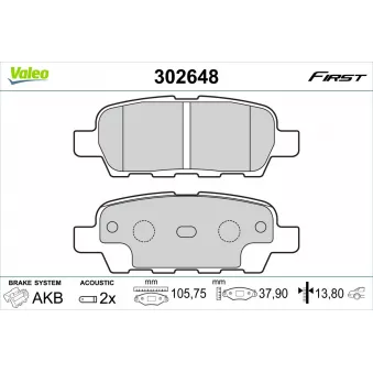 Jeu de 4 plaquettes de frein arrière VALEO 302648