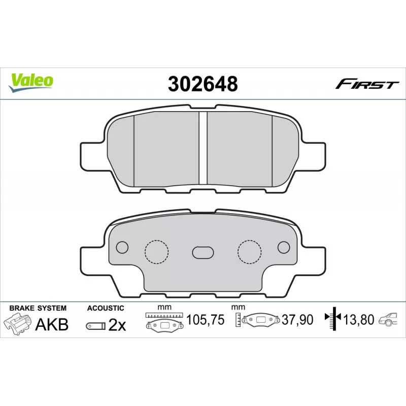 Jeu de 4 plaquettes de frein arrière VALEO 302648