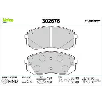 Jeu de 4 plaquettes de frein avant VALEO 302676