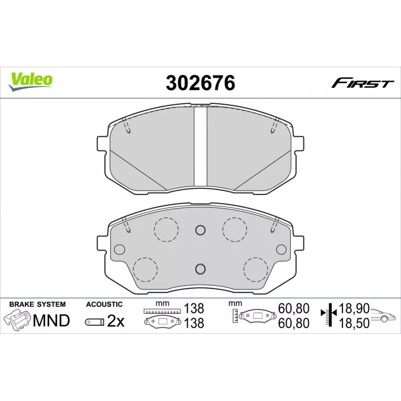 Jeu de 4 plaquettes de frein avant VALEO 302676
