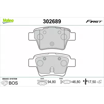 Jeu de 4 plaquettes de frein arrière VALEO 302689