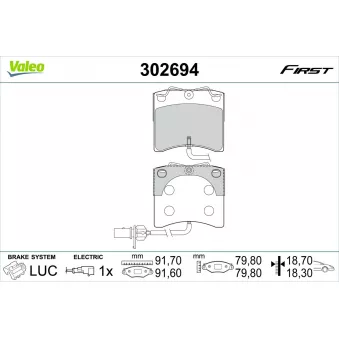 Jeu de 4 plaquettes de frein avant VALEO 302694
