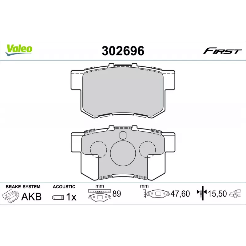 Jeu de 4 plaquettes de frein arrière VALEO 302696