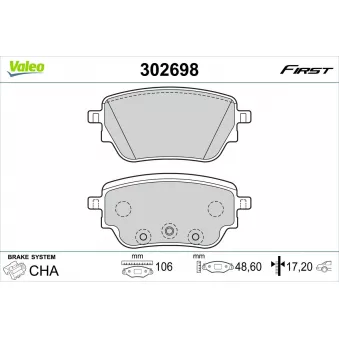 Jeu de 4 plaquettes de frein arrière VALEO 302698