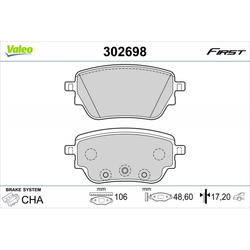 Jeu de 4 plaquettes de frein arrière VALEO 302698