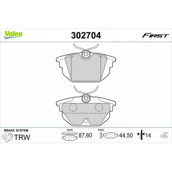 Jeu de 4 plaquettes de frein arrière VALEO 302704