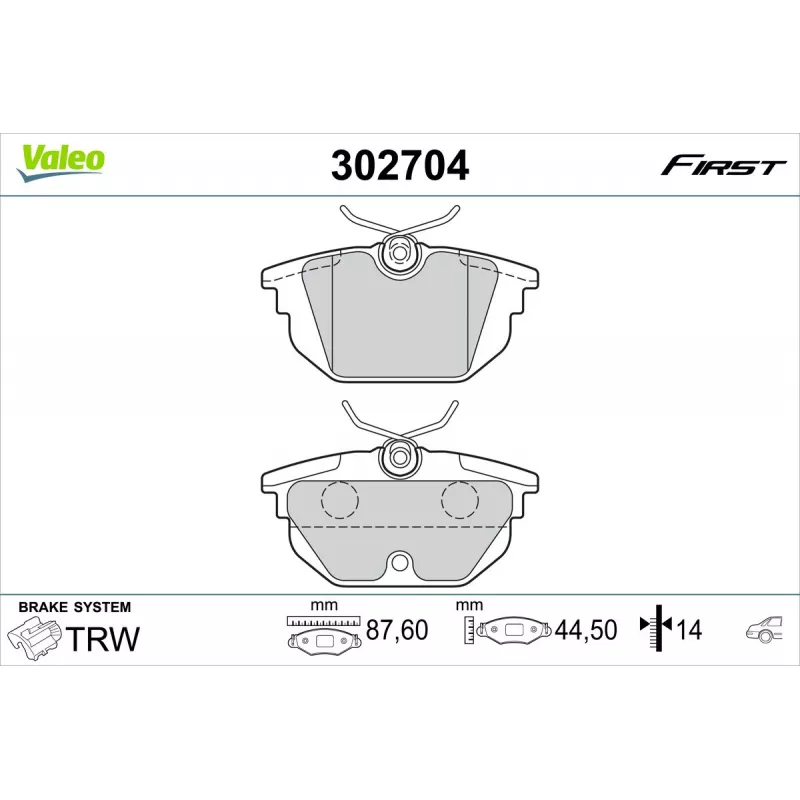 Jeu de 4 plaquettes de frein arrière VALEO 302704