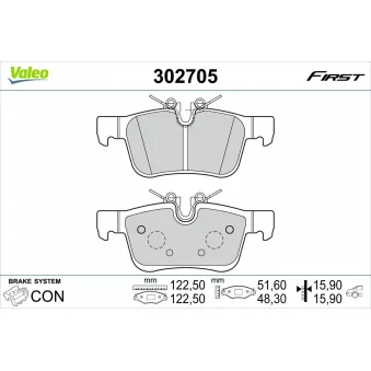Jeu de 4 plaquettes de frein arrière VALEO 302705