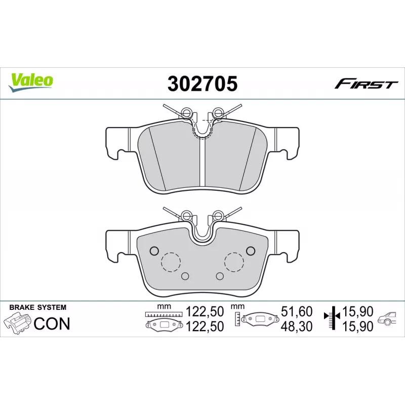 Jeu de 4 plaquettes de frein arrière VALEO 302705