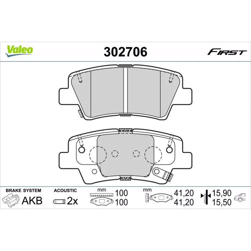 Jeu de 4 plaquettes de frein arrière VALEO 302706