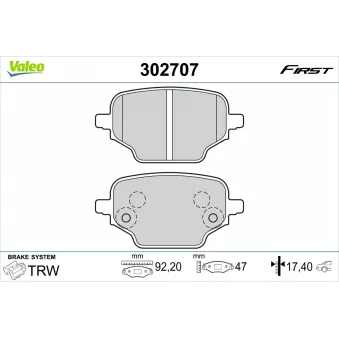 Jeu de 4 plaquettes de frein arrière VALEO 302707