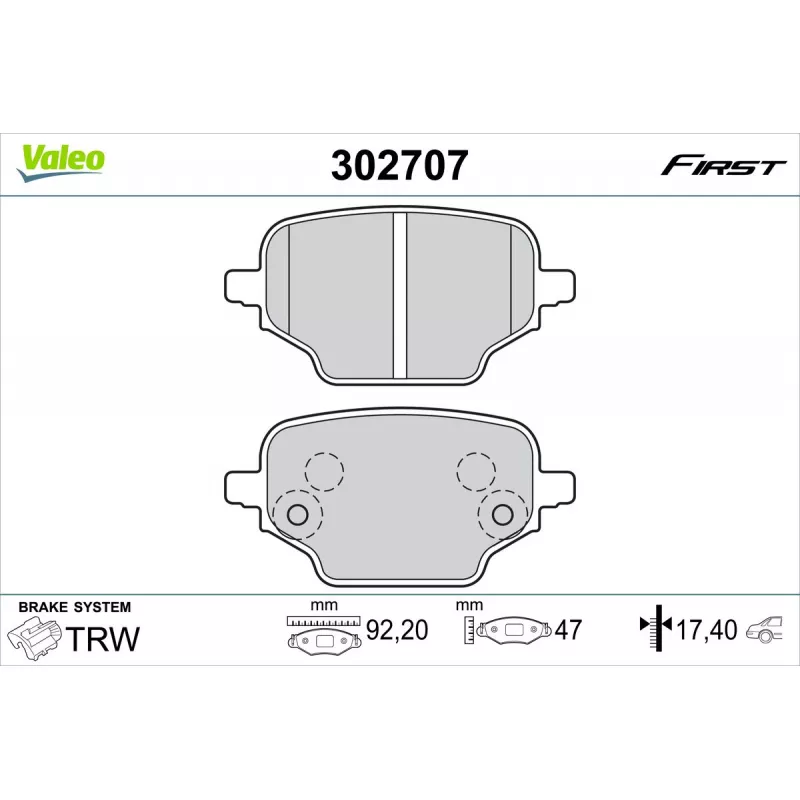 Jeu de 4 plaquettes de frein arrière VALEO 302707