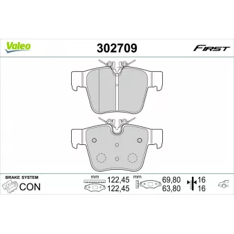 Jeu de 4 plaquettes de frein arrière VALEO 302709