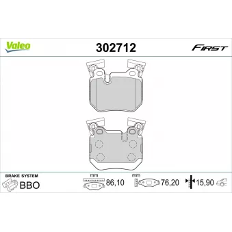 Jeu de 4 plaquettes de frein arrière VALEO 302712