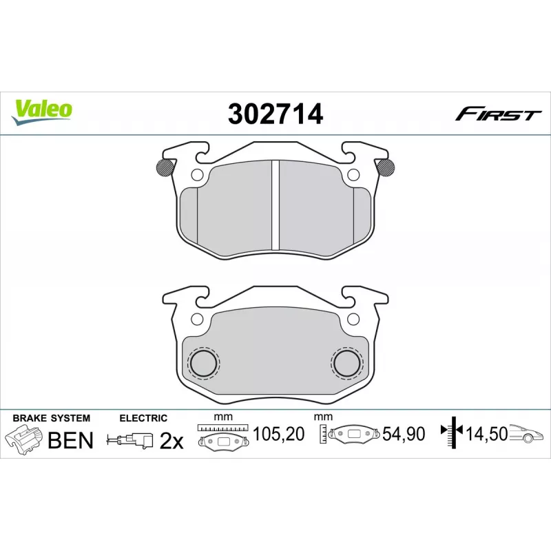 Jeu de 4 plaquettes de frein avant VALEO 302714