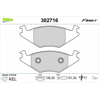 Jeu de 4 plaquettes de frein avant VALEO 302716