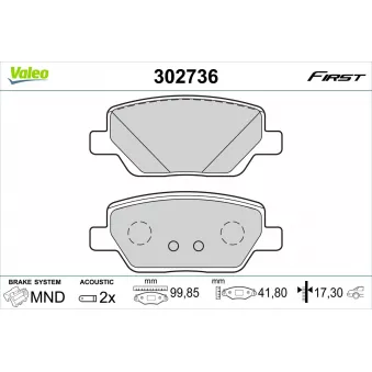 Jeu de 4 plaquettes de frein arrière VALEO 302736
