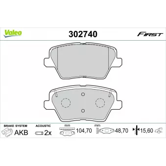 Jeu de 4 plaquettes de frein arrière VALEO 302740