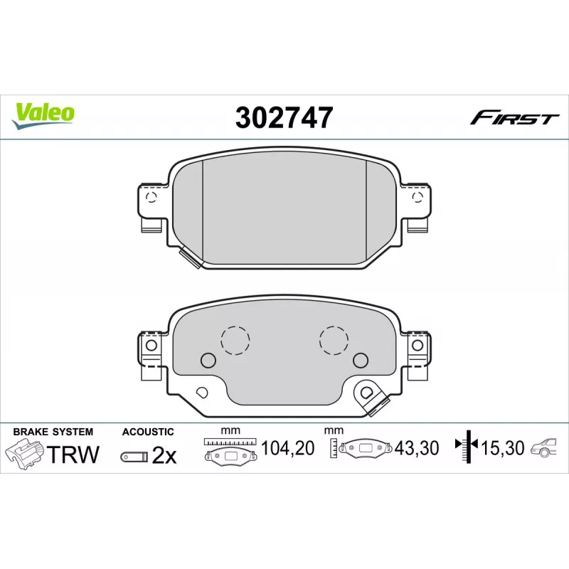 Jeu de 4 plaquettes de frein arrière VALEO 302747