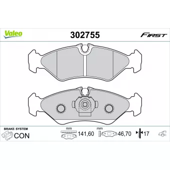 Jeu de 4 plaquettes de frein arrière VALEO 302755