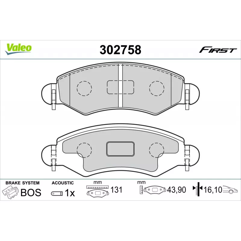 Jeu de 4 plaquettes de frein avant VALEO 302758